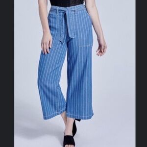 NWT Seven7 Wide Leg Striped Pant 6" Inseam Belted With Patch Pocket Size 12
